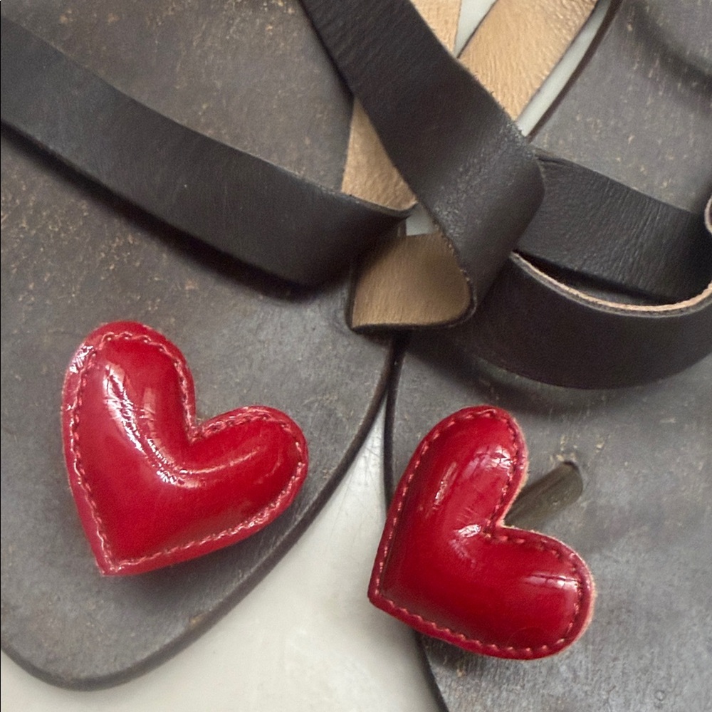 Leather Lace-Up wrap Sandals with Red Heart Accents - Picture 2 of 4